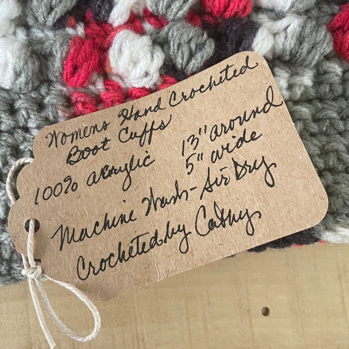 closeup of tags (details in product description).