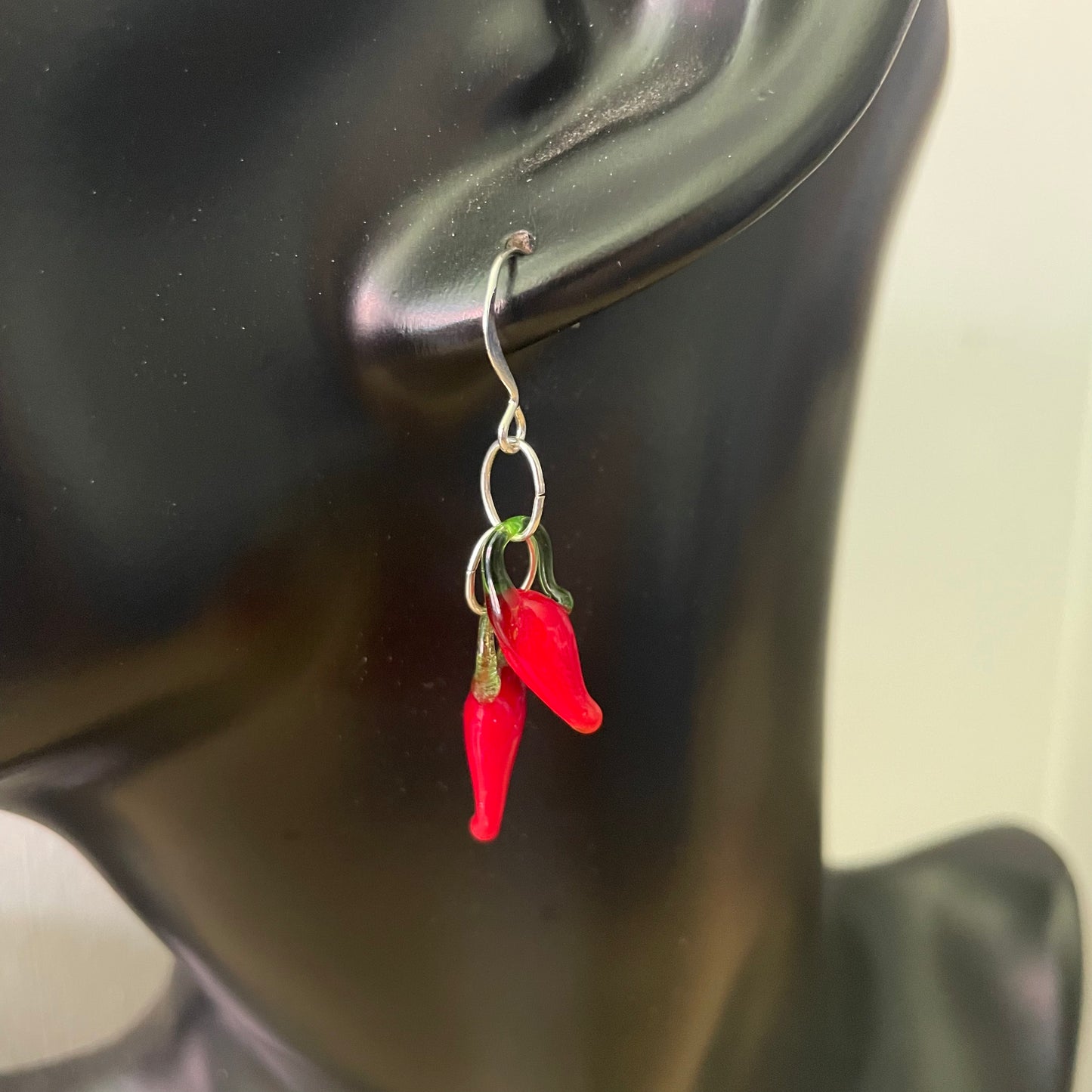 Handmade Spicy Dangling Double Chili Pepper Earrings Glass Women's Jewelry Casual Everyday Mom Sister Aunt Gift Birthday Holiday Summer Gardener Chef