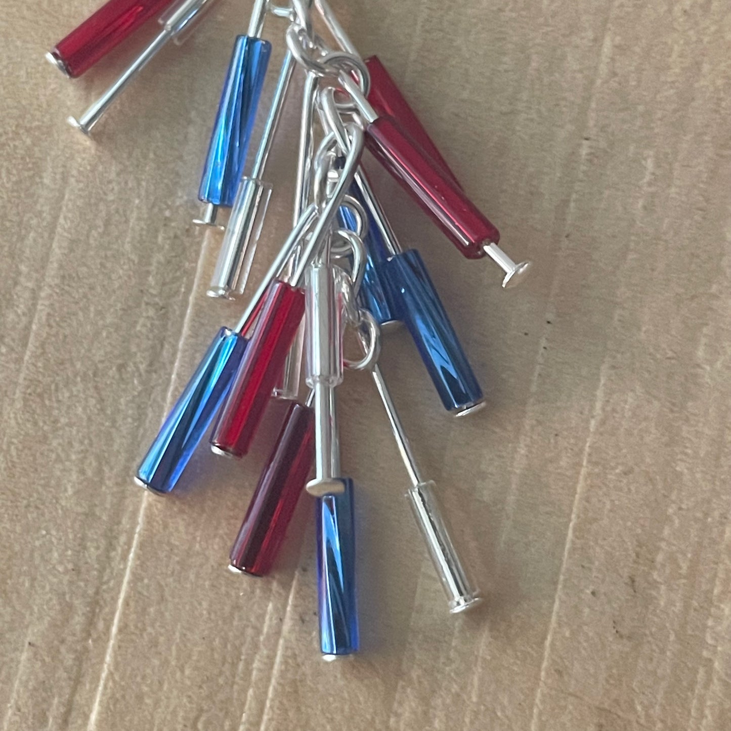 “Red White & Blue” Firework Dangle Earrings USA Patriotic July 4 Memorial Day Veterans Casual Everyday Women Gift Mom Sister Aunt