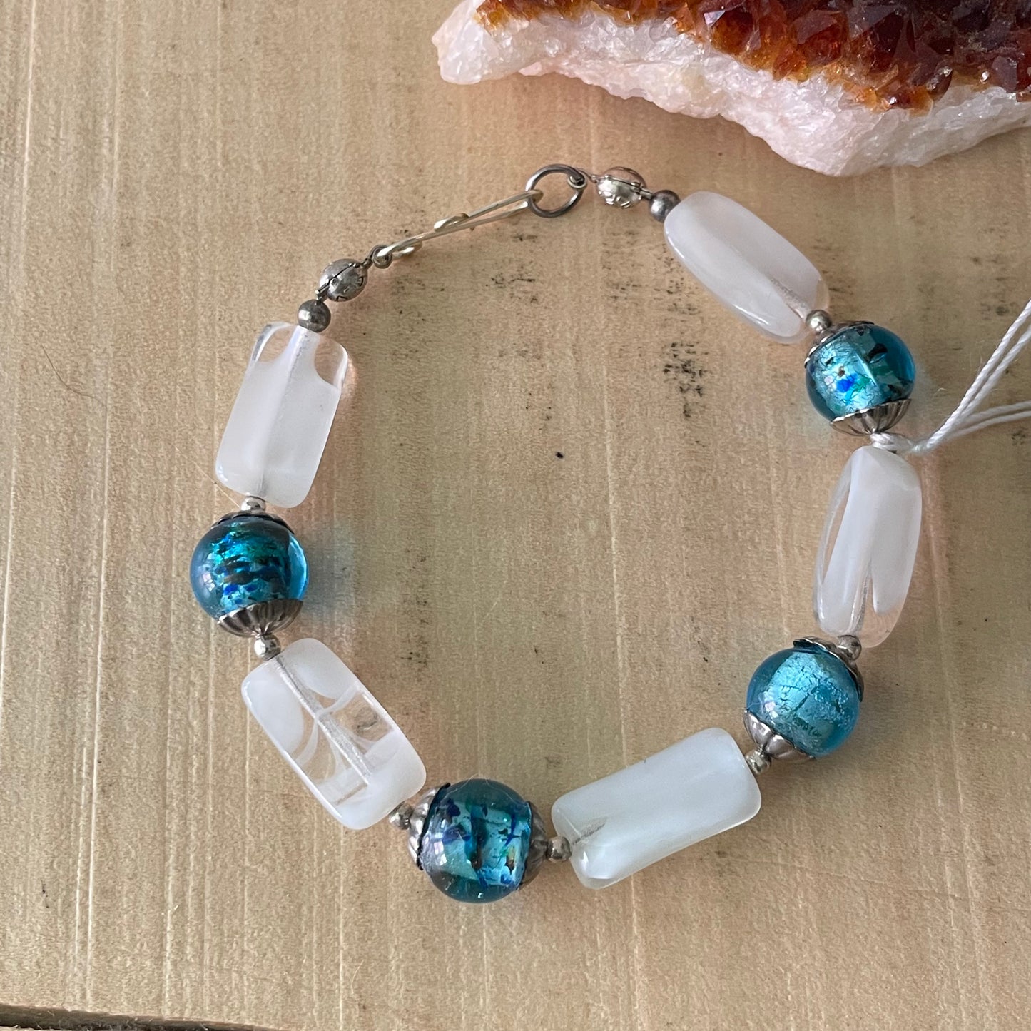 Multicolor Swirl Glass Beaded Bracelet Hand Crafted Blue White Women Jewelry Gift Wedding Bridesmaid Prom Homecoming Everyday Business Casual Mom Sister Aunt