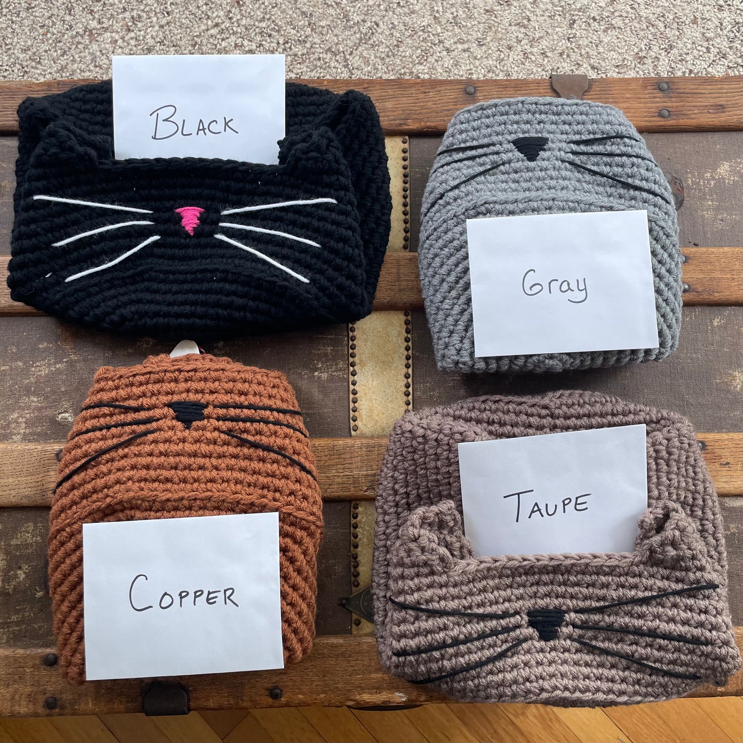 Small Cat Bed in Black & Pink Nose 11" Hand Crocheted Pet Furbaby Gift Cat Mom Dad