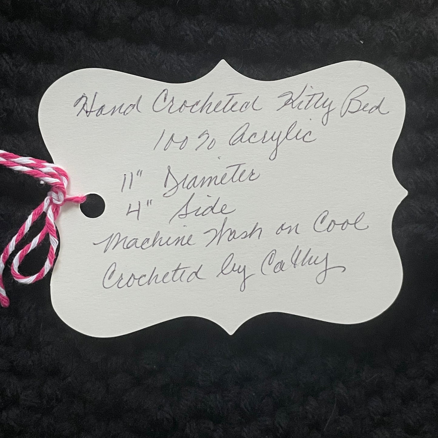 Small Cat Bed in Black & Pink Nose 11" Hand Crocheted Pet Furbaby Gift Cat Mom Dad