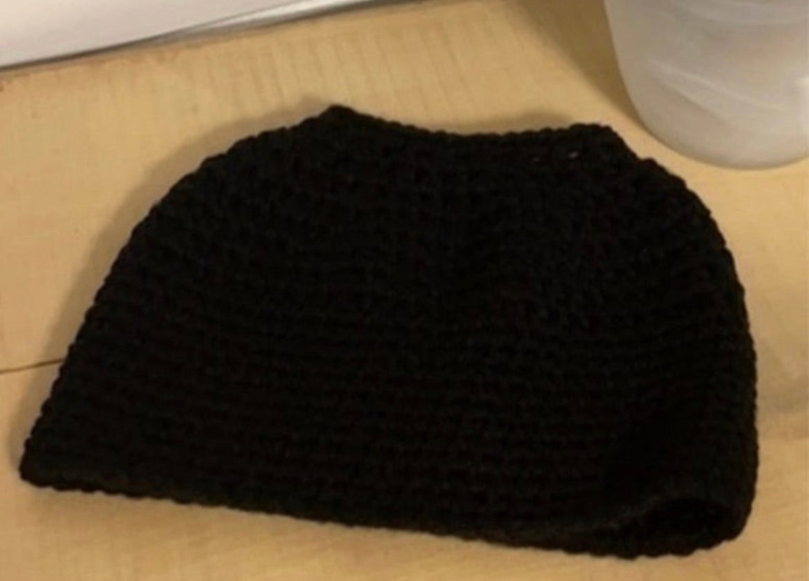 solid black messy bun ponytail hat 22"