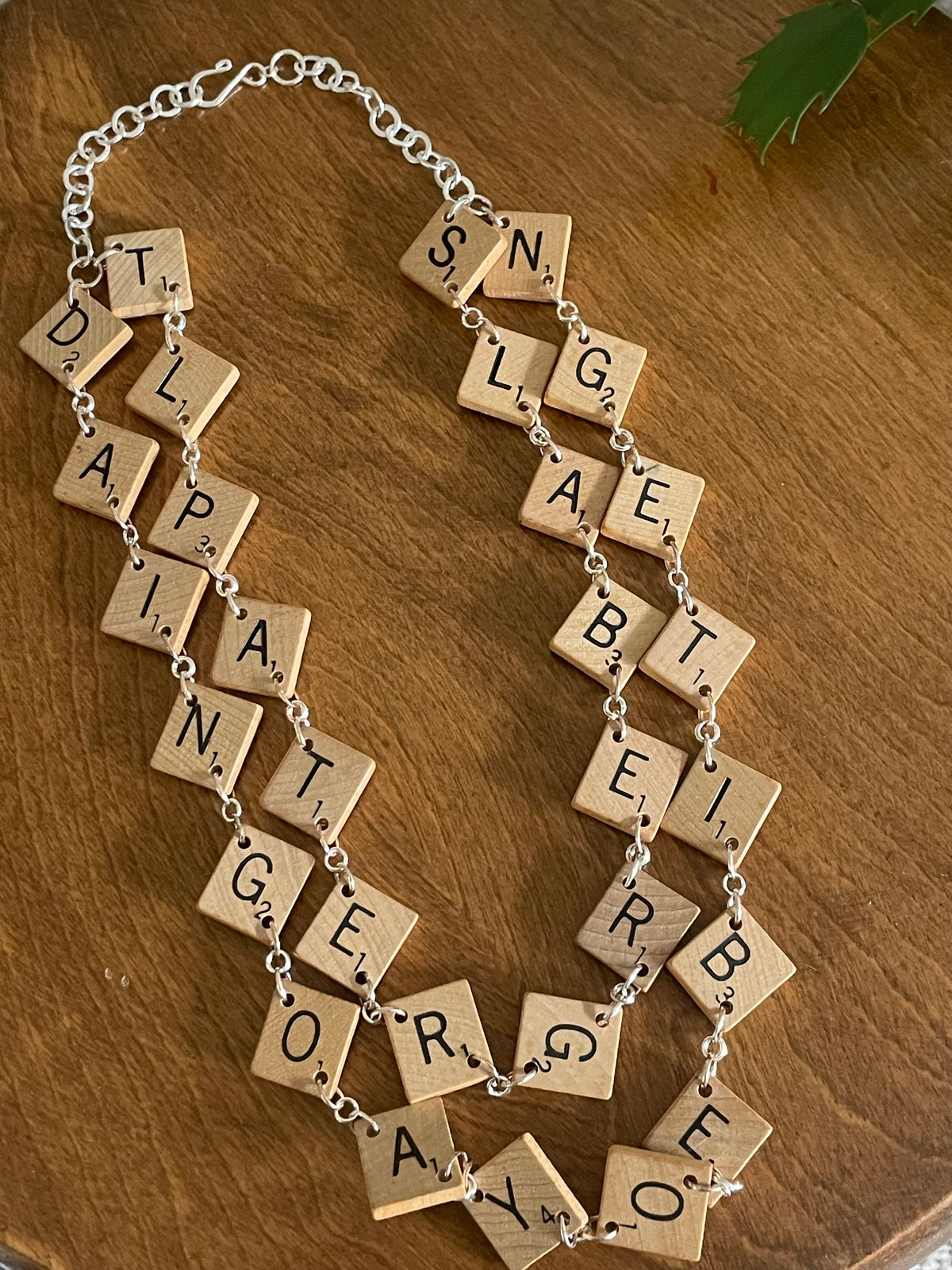 Wooden Letter Tile Necklace Scrabble Lovers Book Nerds Casual Women's Statement Jewelry Gift Mom Aunt Sister