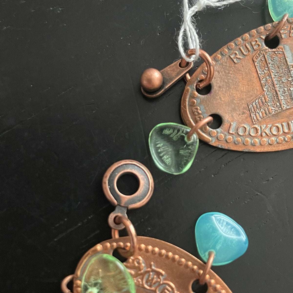 Flattened Penny Bracelet Czech Glass Accents Casual Women's Jewelry Yellow Blue Gift Idea