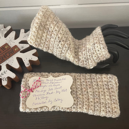 Light Wheat Marble Fingerless Gloves Crochet Knit Fall Winter Hiking Walking Wrist Warmers Outdoor Camping Gaming Ivory Cream Beige Handmade Accessory