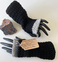 Texting Tech Wrist Warmers Solid Black & Multi Tone Grey Trimmed Palm Crochet Knit Fall Winter Writing Gaming Fingerless Gloves