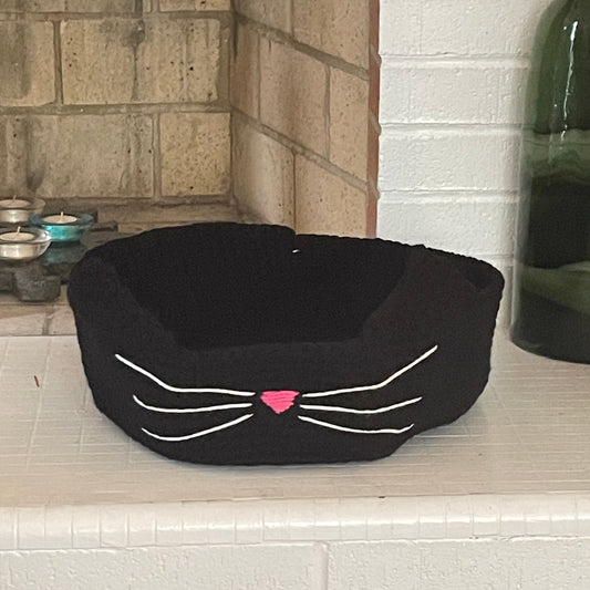 Medium Cat Bed in Black / Pink Nose Hand Crocheted