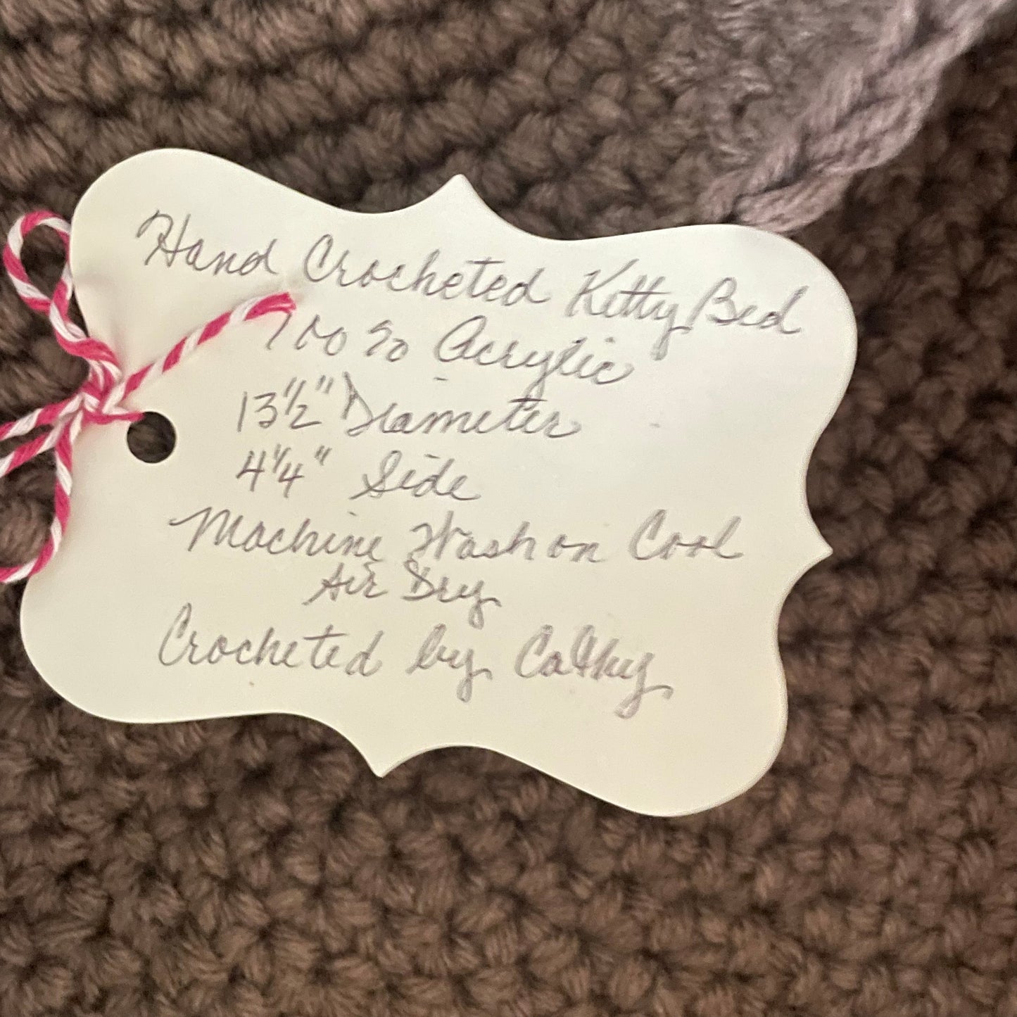 Medium Cat Bed in Taupe & Black Nose 13.5" Hand Crocheted Pet Furbaby Gift Cat Mom Dad Knit Animal Lover