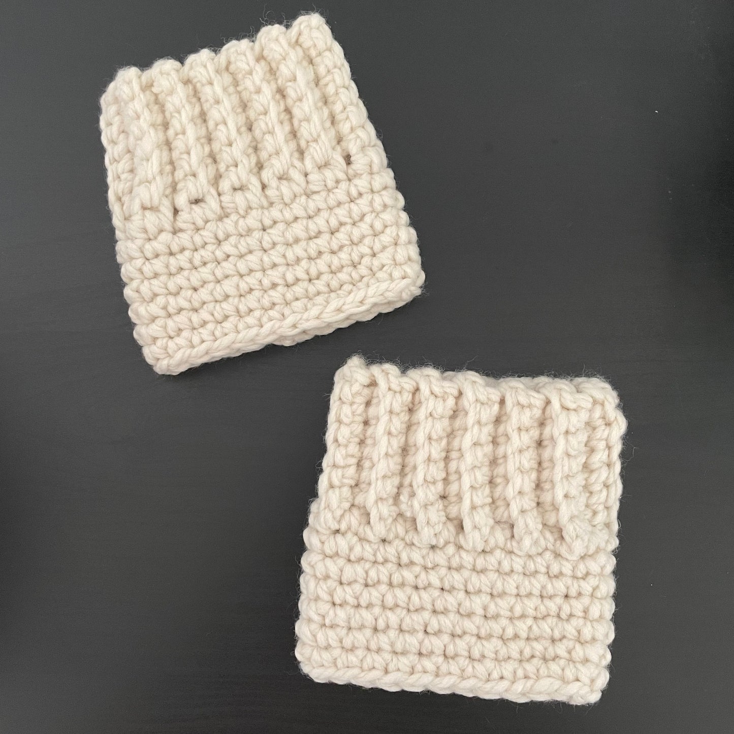 Extra Warm Ribbed Boot Cuffs in Vanilla Creme 12" Hand Crocheted Knit Fall Winter Hiking Wool Blend Ivory Cream