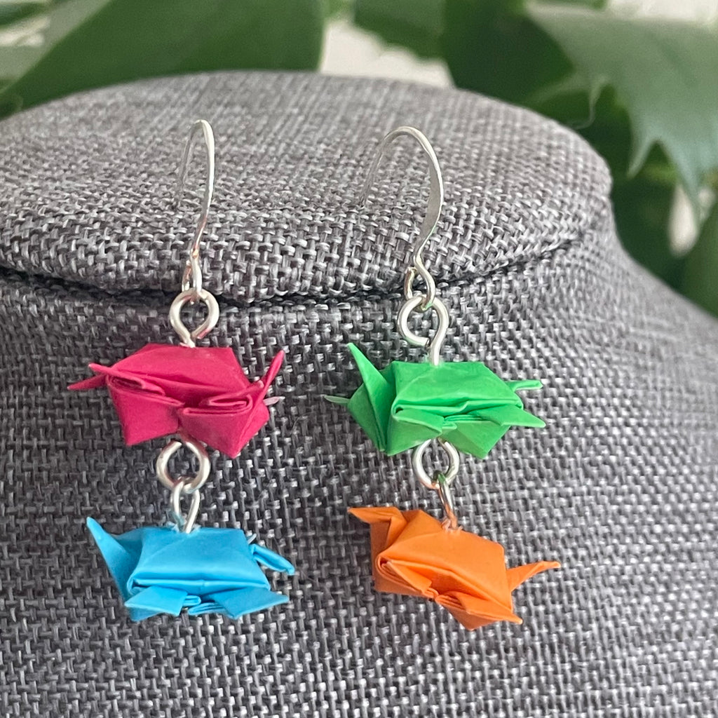 Double Mini Turtle Origami Earrings Fun Women's Jewelry Casual Everyday Delicate Blue Red Green Orange