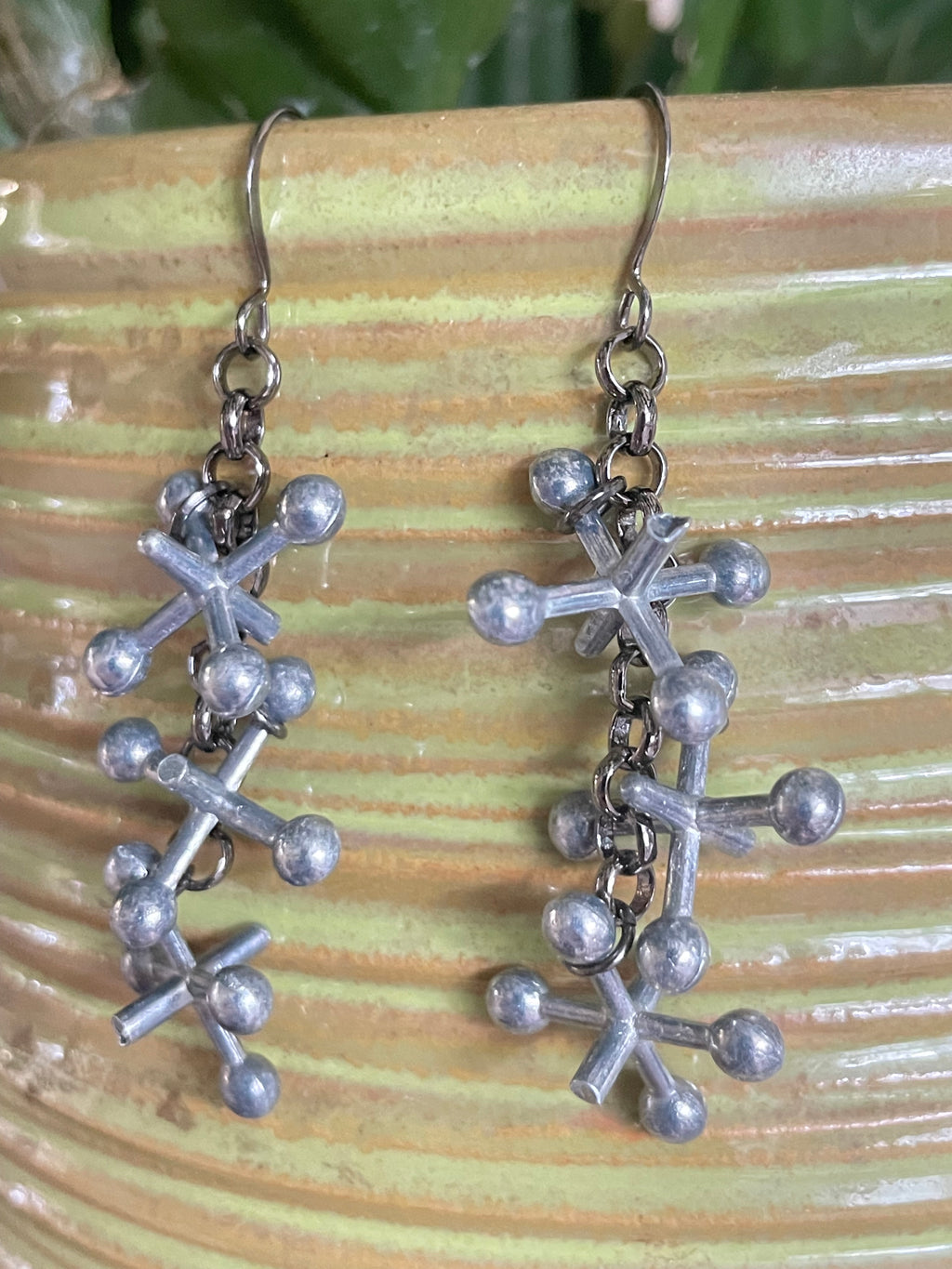 Retro Jack Earrings Casual Women's Jewelry Playful Nostalgic Mixed Metal Triple Dangle