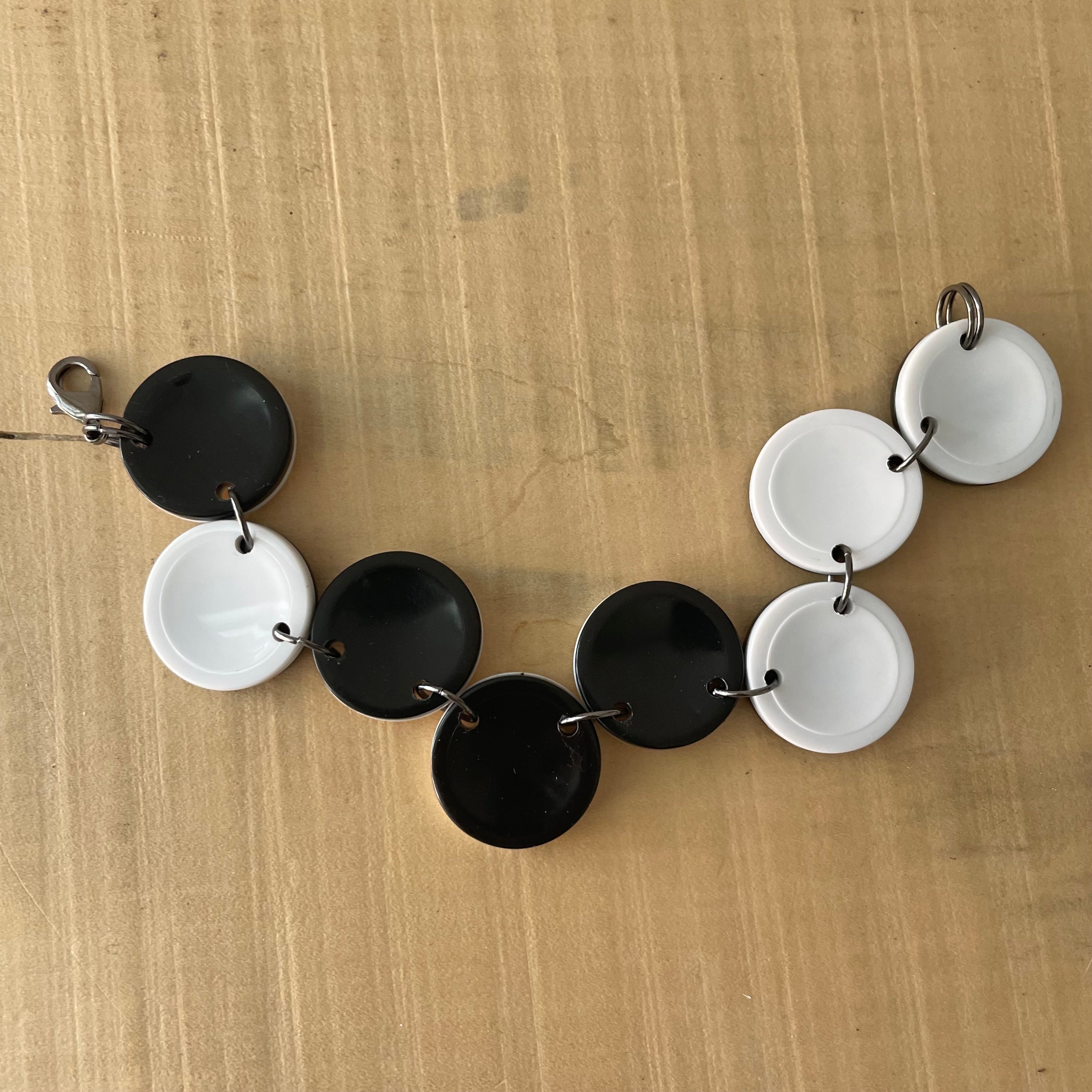 Black & White Game Piece Bracelet 8.5” Geometric Dual Tone Handmade Repurposed Upcycled Unconventional