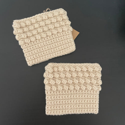 Boot Cuffs in Creamy Wheat Puff Stitch 12" Hand Crocheted Knit Fall Winter Hiking Indoor Outdoor Cozy Leg Warmers Handmade Gift Accessory