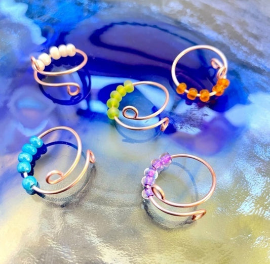 3 Pk - Adjustable Fidget Rings in Rose Gold Colored Copper Wire Anti Anxiety Stress Spinner Wire