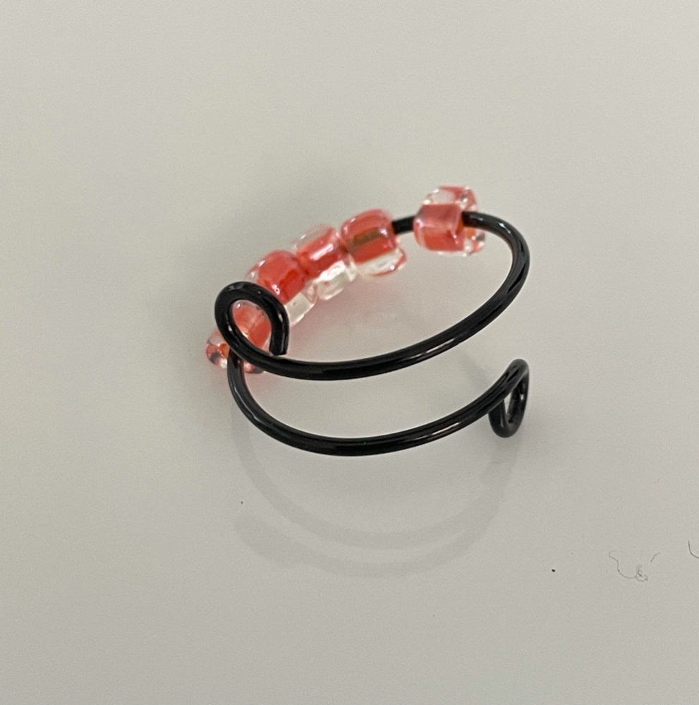 Single Adjustable Fidget Ring in Black Copper/Translucent Peachy Pink Triangle Bead Anti Anxiety Stress Spinner Wire