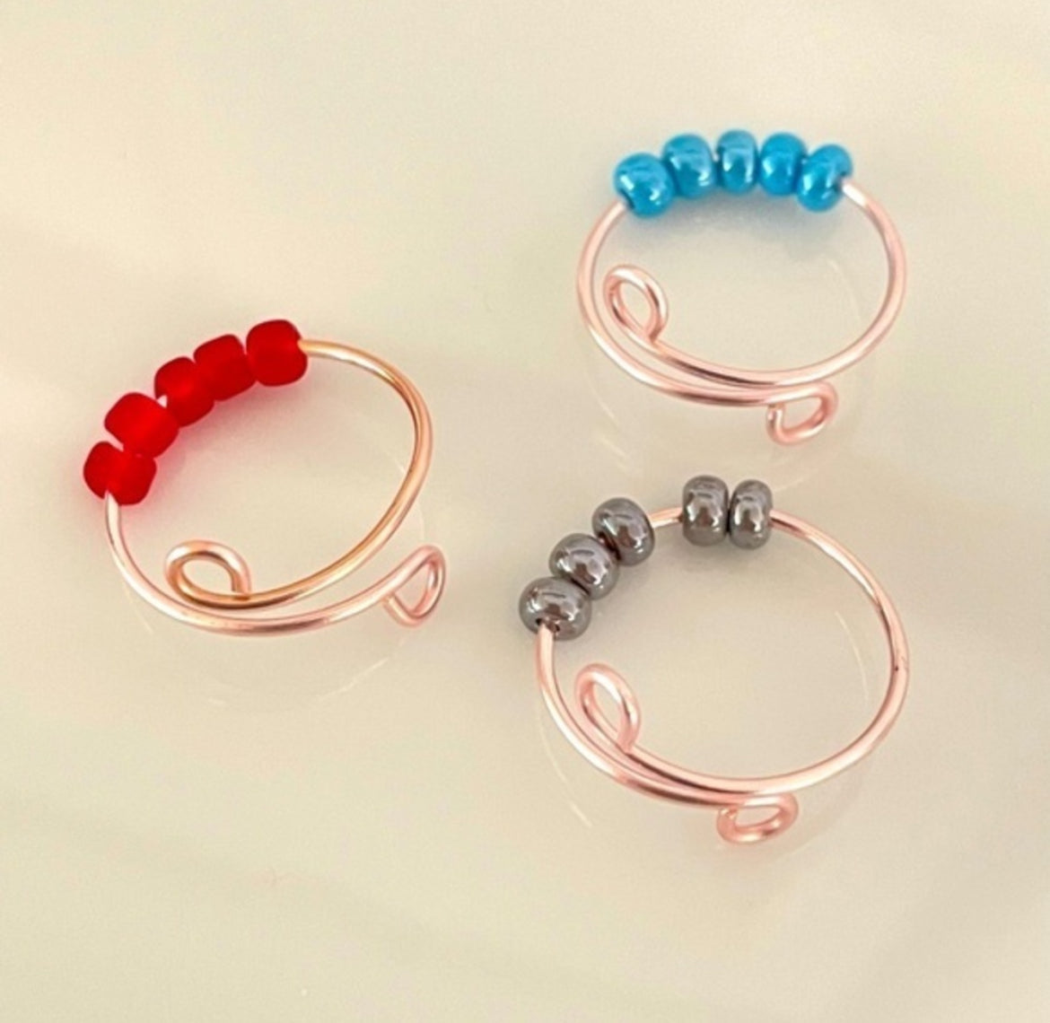 3 Pk - Adjustable Fidget Rings in Rose Gold Colored Copper Wire Anti Anxiety Stress Spinner Wire