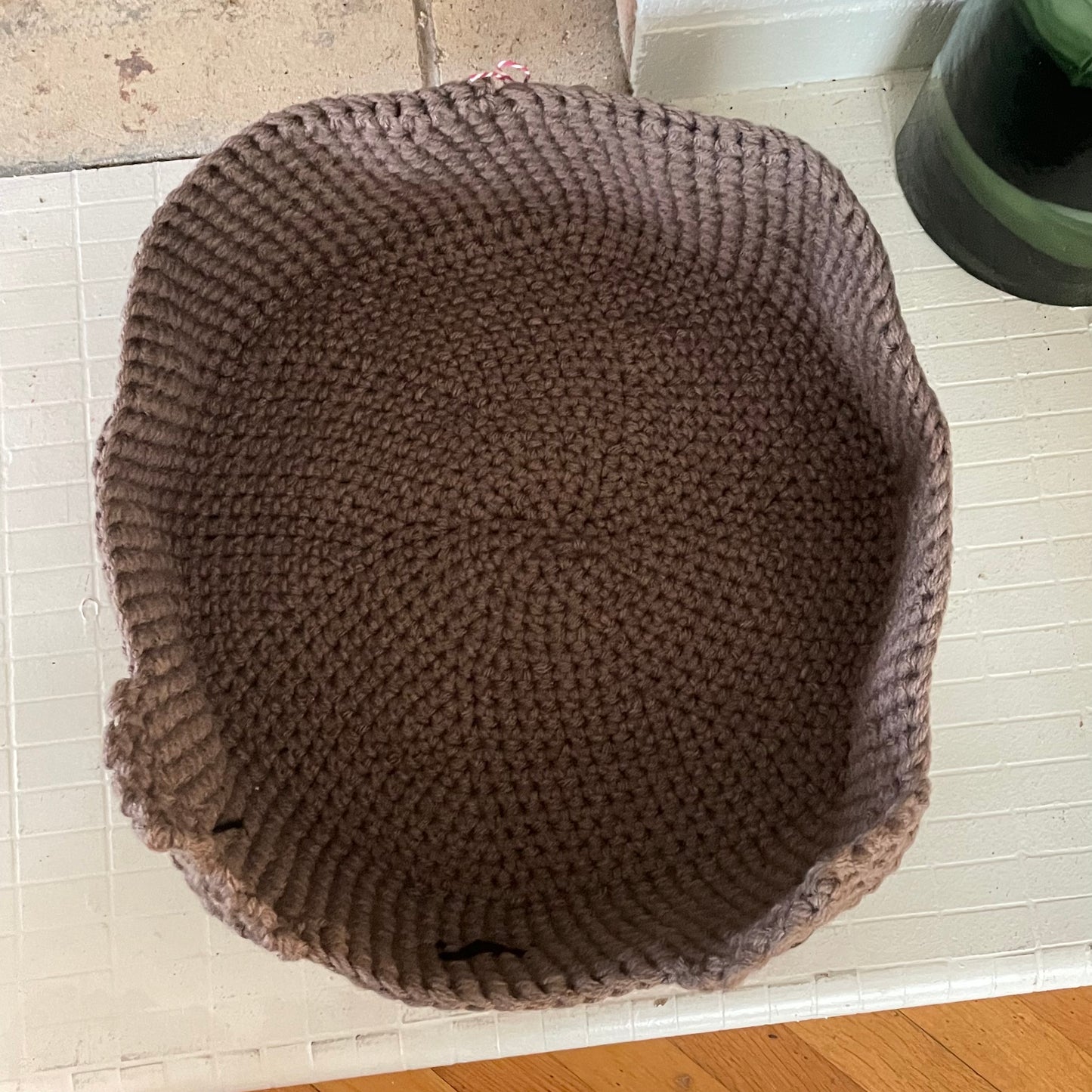 Medium Cat Bed in Taupe & Black Nose 13.5" Hand Crocheted Pet Furbaby Gift Cat Mom Dad Knit Animal Lover
