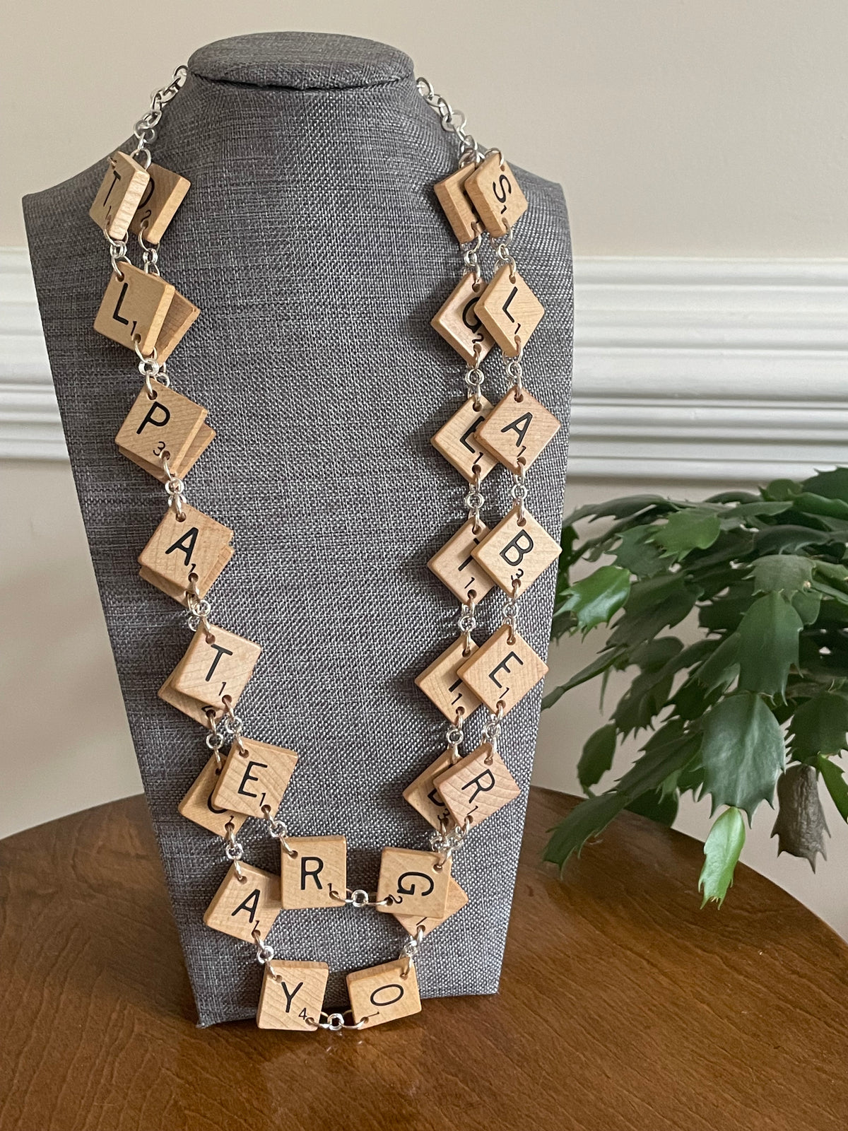 Wooden Letter Tile Necklace Scrabble Lovers Book Nerds Casual Women's Statement Jewelry Gift Mom Aunt Sister