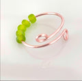 Single Adjustable Fidget Ring in Rose Copper/Frosted Green Bead Anti Anxiety Stress Spinner Wire