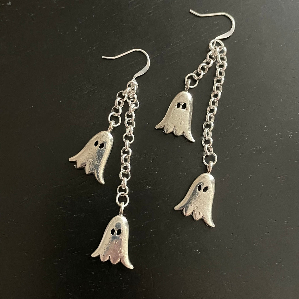 Long Dangling Ghost Earrings Dual Charm Chain Metal Halloween Fall Autumn Women's Casual Jewelry