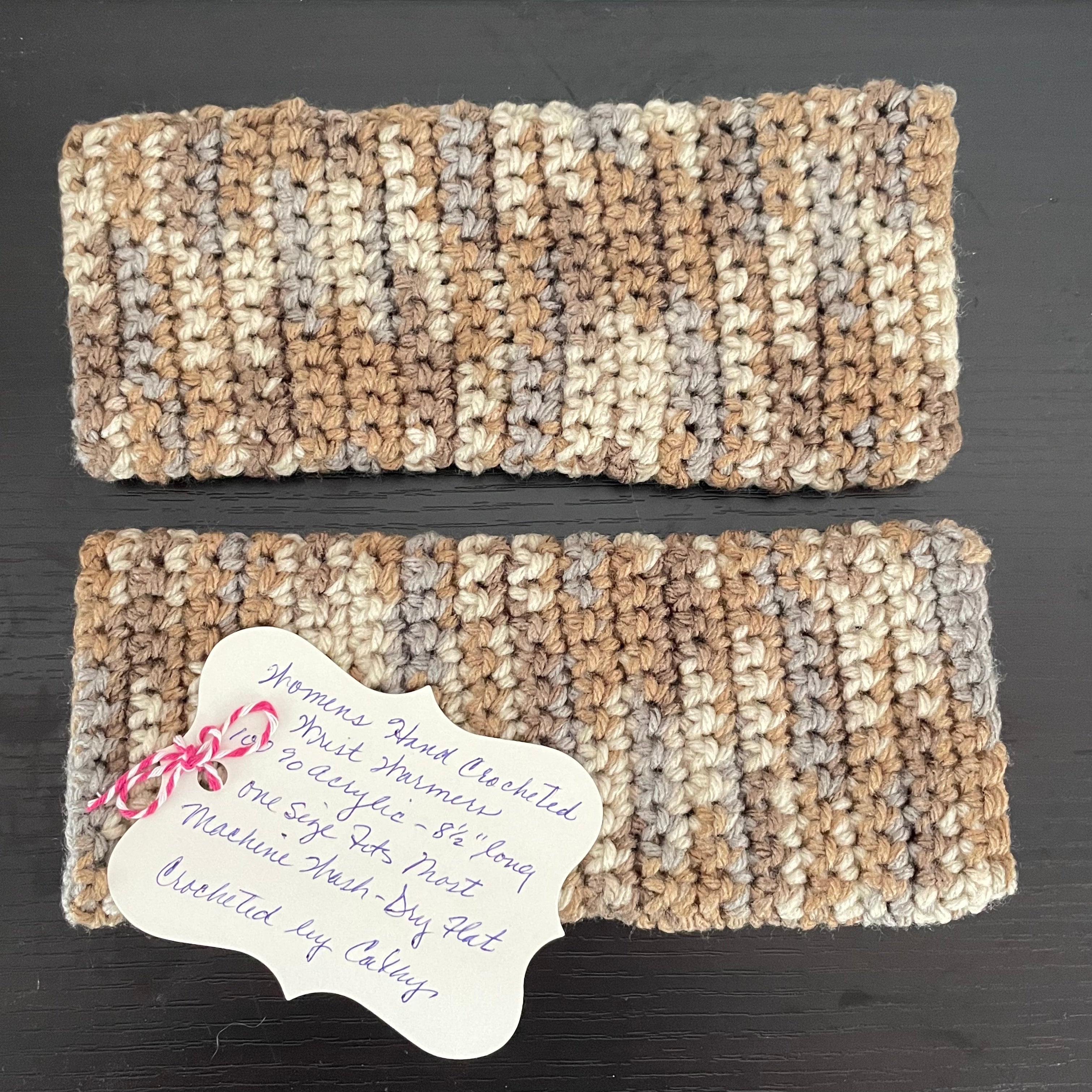 Desert Sands Texting Fingerless Gloves Crochet Knit Fall Winter Gaming Tech Wrist Warmers Brown Tan Marble