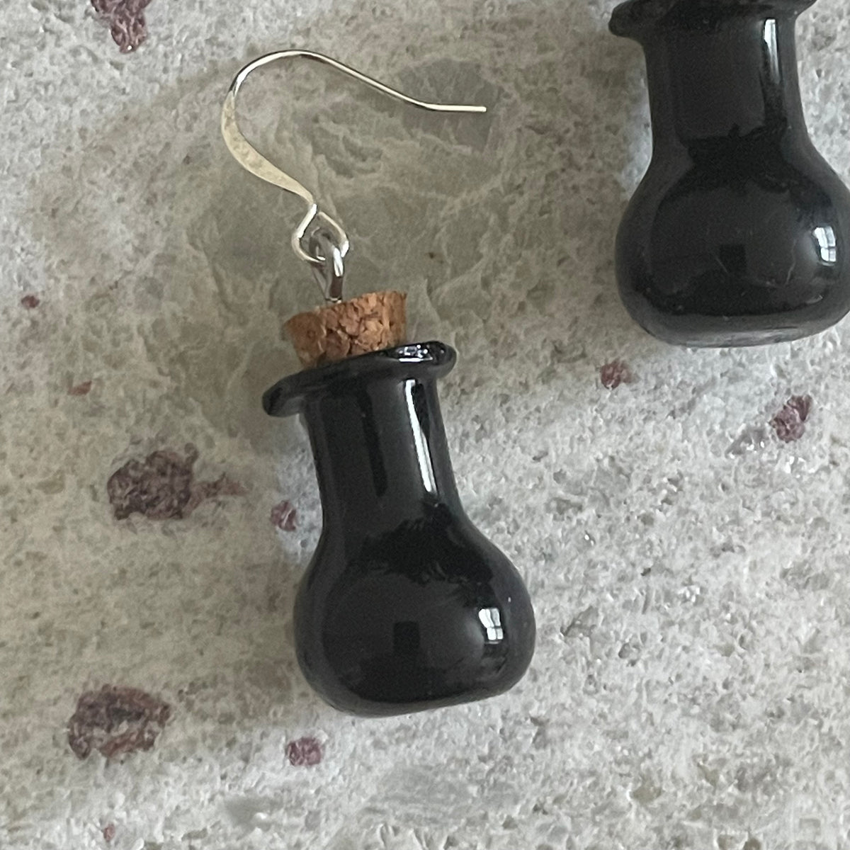 Black Glass Potion Earrings Casual Women's Earrings Fun Halloween Spooky Vials Handmade