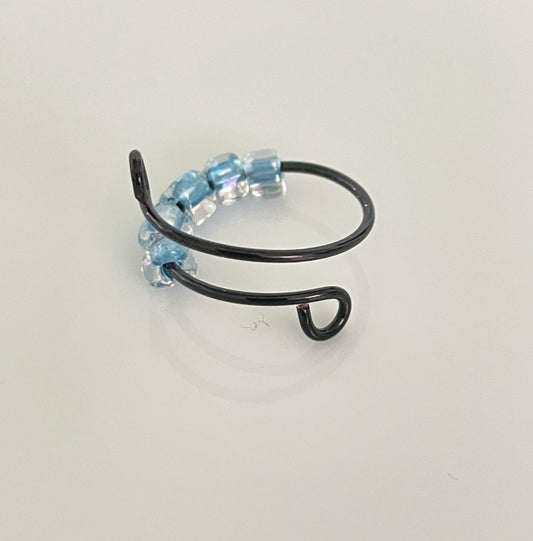Single Adjustable Fidget Ring in Black Copper/Translucent Blue Triangle Bead Anti Anxiety Stress Spinner Wire