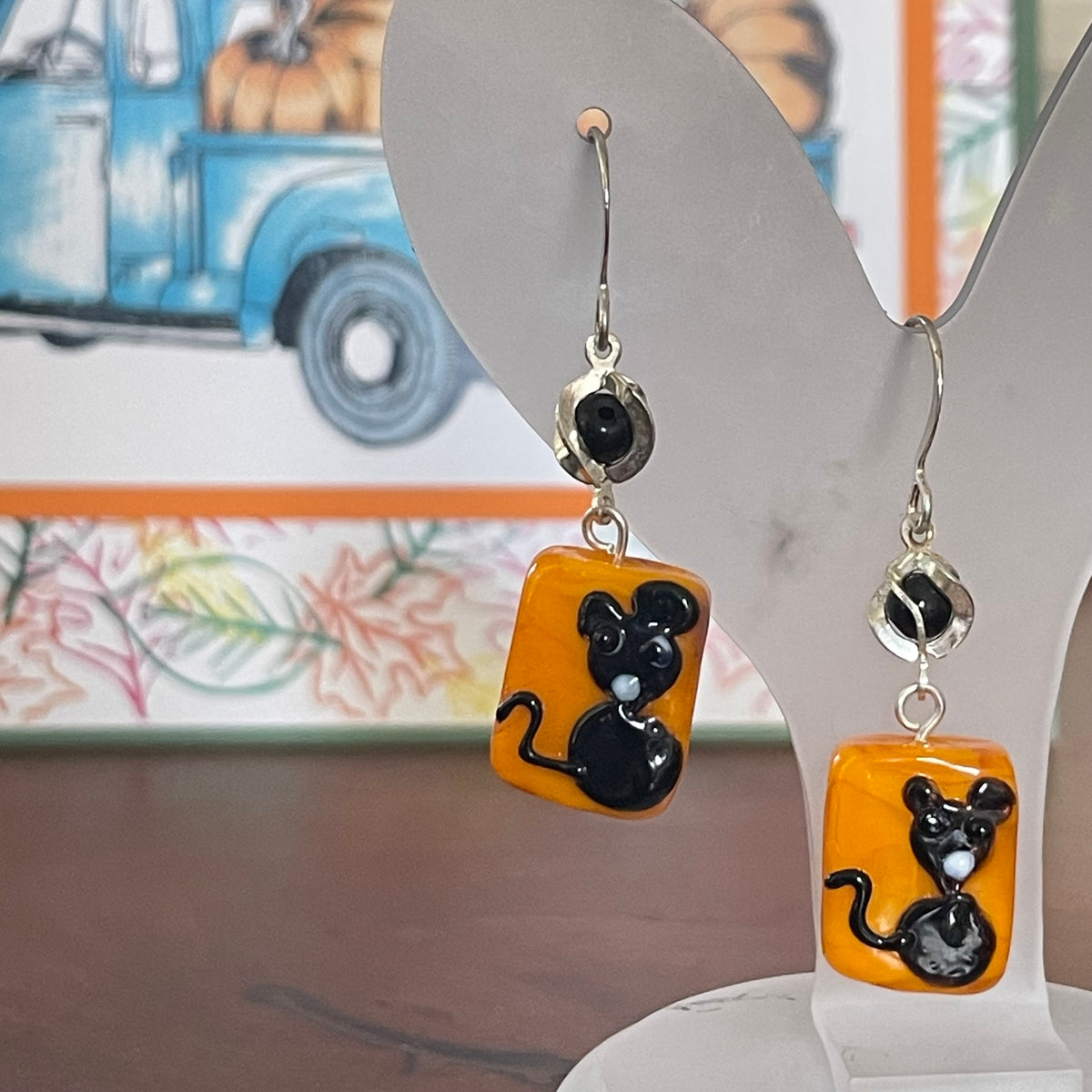 Halloween Mice Glass Earrings Orange Black Fun Women's Black Casual Jewelry Fall Autumn