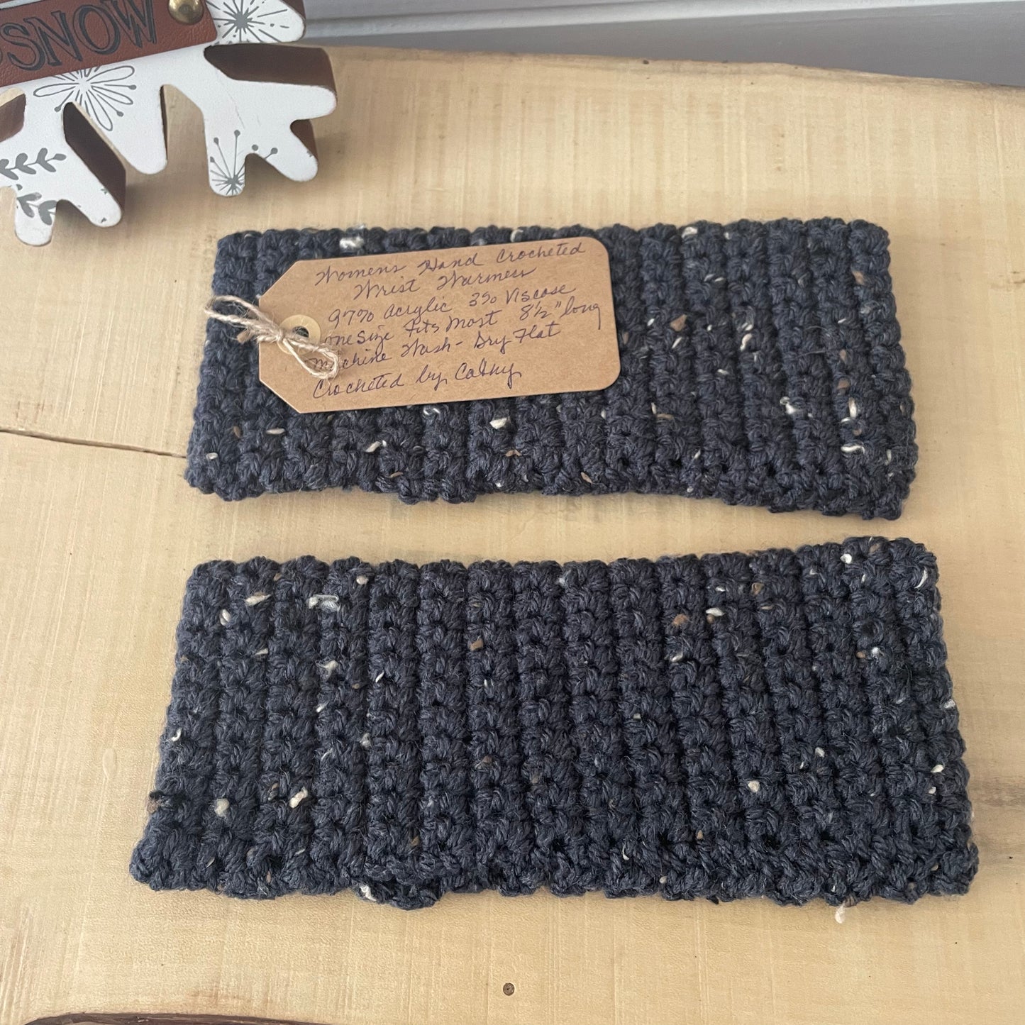 Navy Slate Speckled Tweed Texting Fingerless Gloves Crochet Knit Fall Winter Hiking Walking Wrist Warmers Outdoor Blue Gray Grey