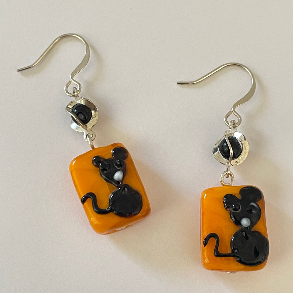 Halloween Mice Glass Earrings Orange Black Fun Women's Black Casual Jewelry Fall Autumn