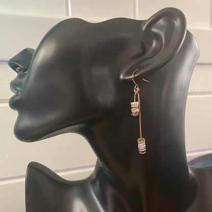 Dangling Shell & Copper Hi- Lo Dangle Earrings 2.25" Fall Autumn Colors Brown Tan Cream Lightweight Women Gift Everyday Fashion Handmade Jewelry