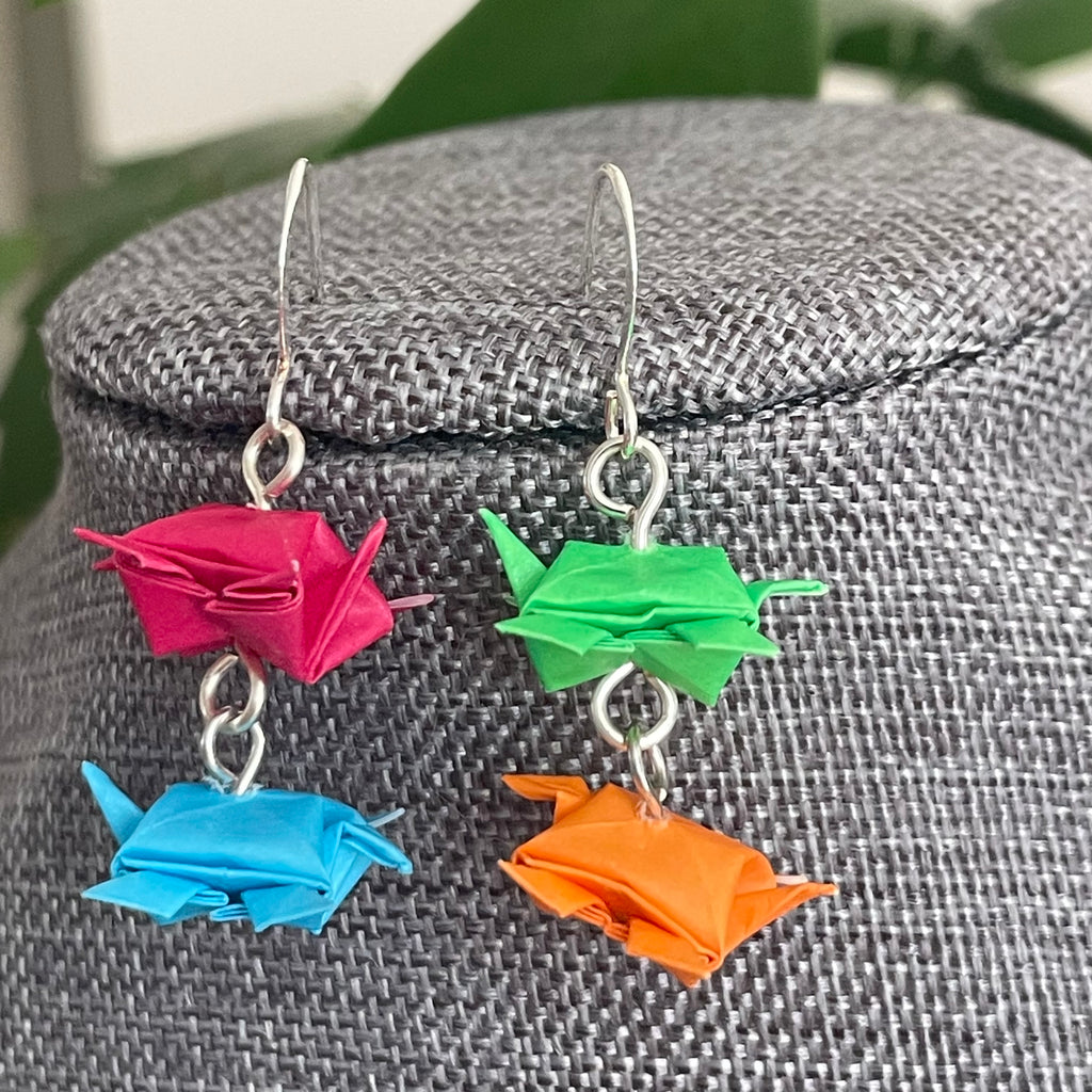 Double Mini Turtle Origami Earrings Fun Women's Jewelry Casual Everyday Delicate Blue Red Green Orange