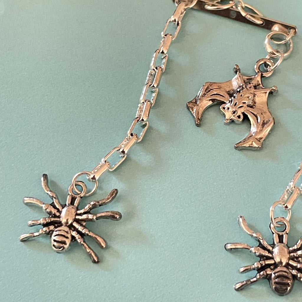 Bat & Spider Halloween Charm Chain Earrings Fun Holiday Casual Women's Jewelry 3"