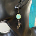 Dangling Brass Celtic Knot & Heart Earrings 2.5" Swirled Pastel Green Blue Glass Metal Women Handmade Fashion Accessory New Gift Idea