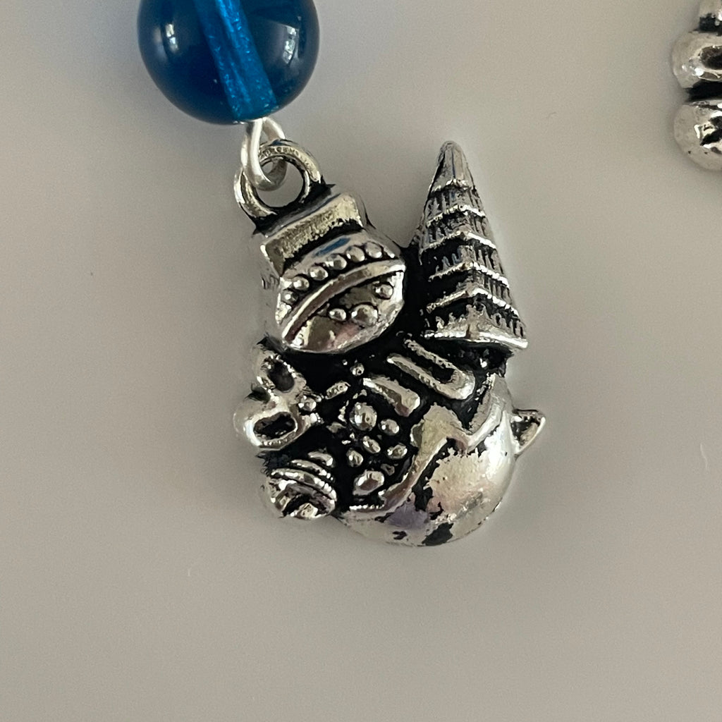 Snowman Holding Tree Charm & Round Blue Bead Earrings 1.75" Mixed Metal Glass Winter Snow Frosty Fun Holiday