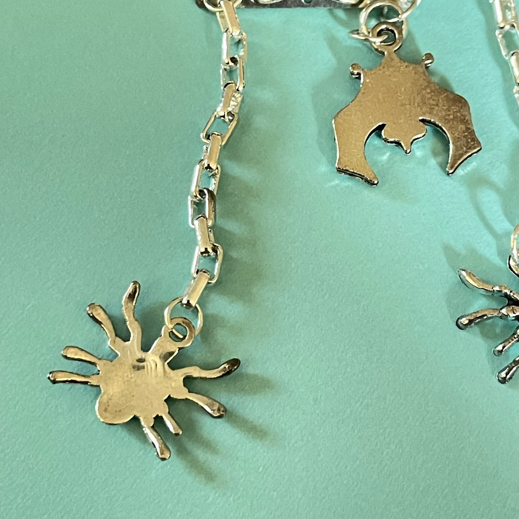 Bat & Spider Halloween Charm Chain Earrings Fun Holiday Casual Women's Jewelry 3"