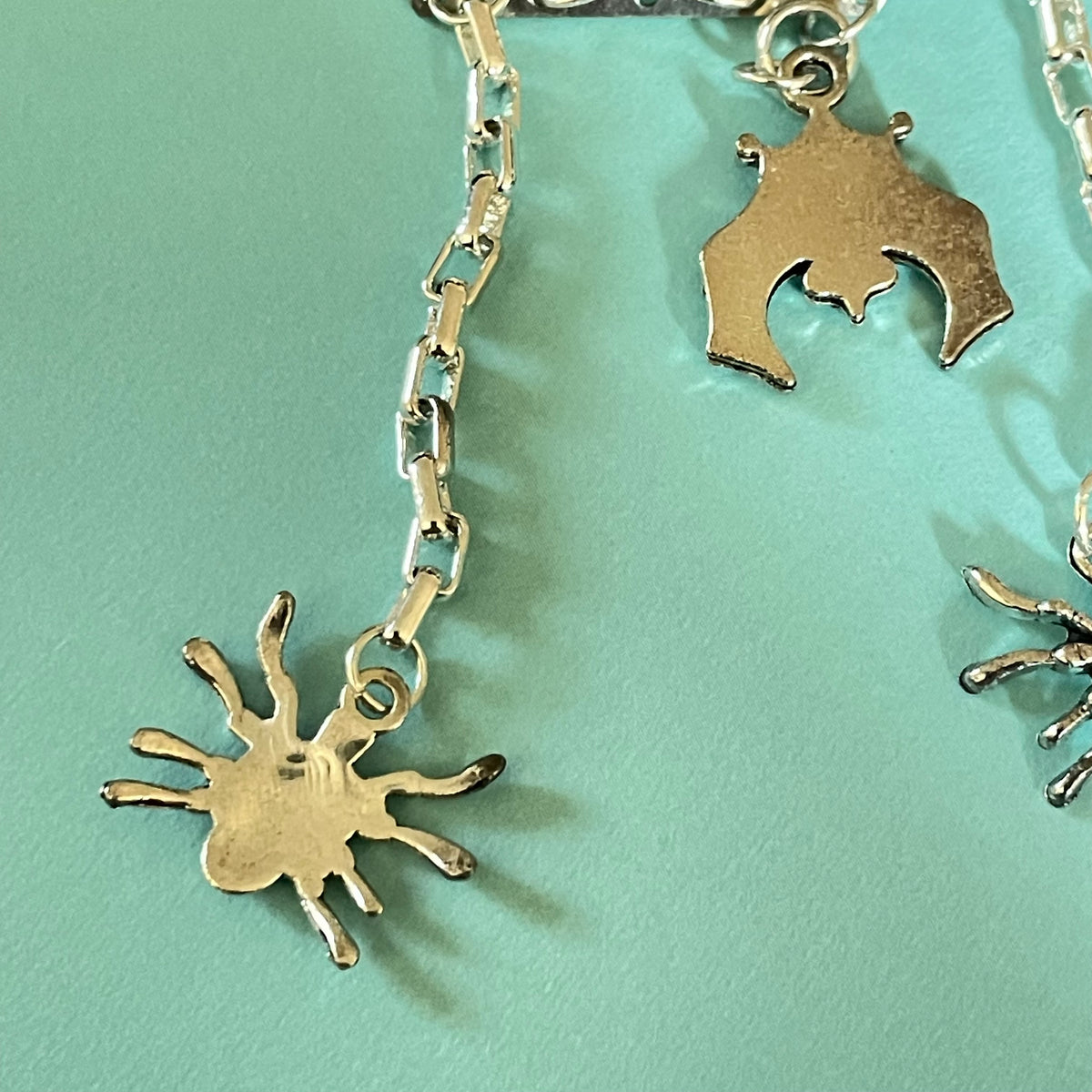 Bat & Spider Halloween Charm Chain Earrings Fun Holiday Casual Women's Jewelry 3"