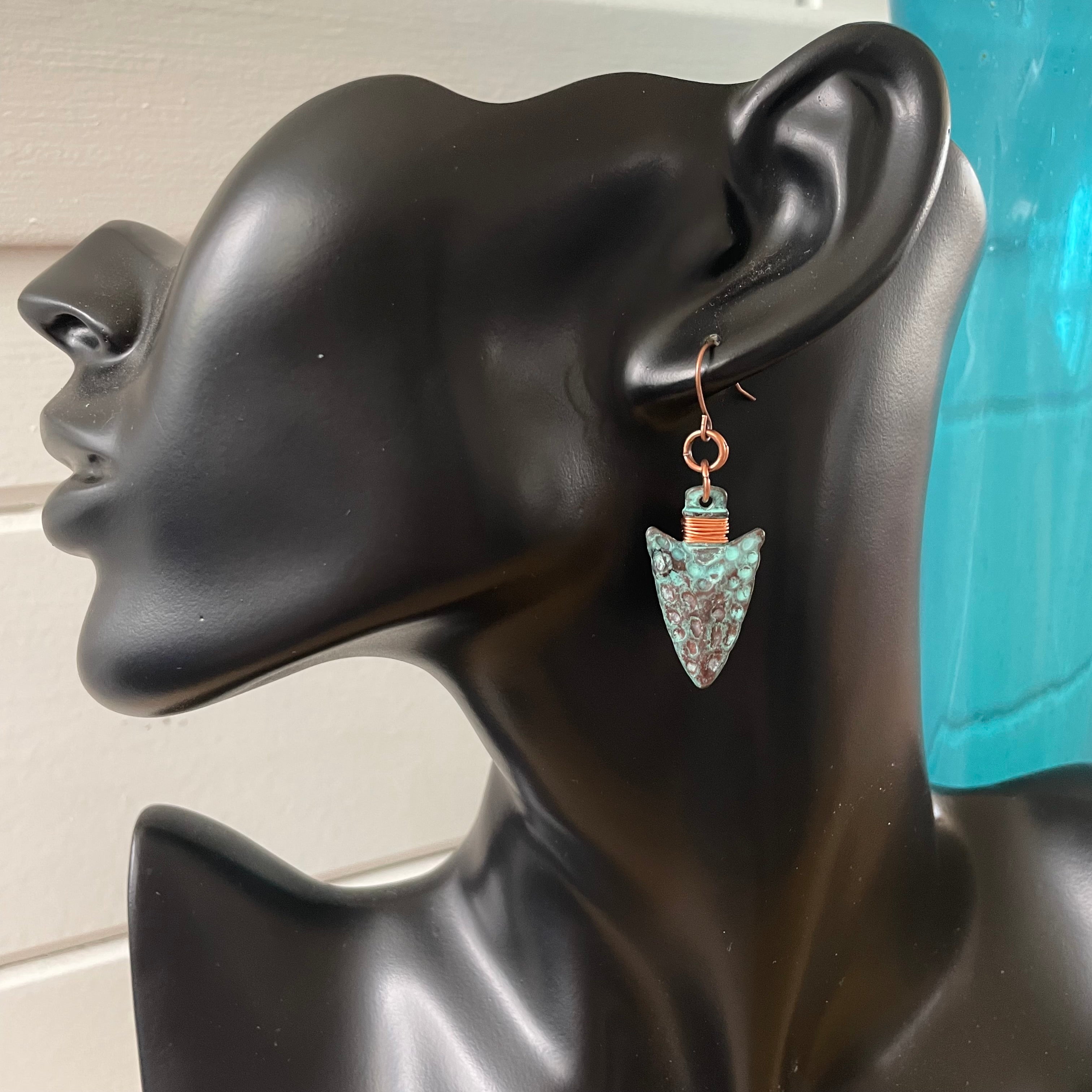 Handmade Mixed Metal Arrowhead Earrings 1.75" Hammered Texture Copper Patina Southwestern Western Women Gift Everyday Fashion Jewelry
