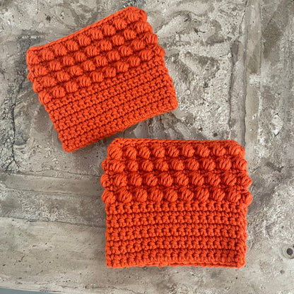 Boot Cuffs in Rust Orange Puff Stitch 12" Hand Crocheted Knit Fall Winter Hiking Indoor Outdoor Cozy Leg Warmers