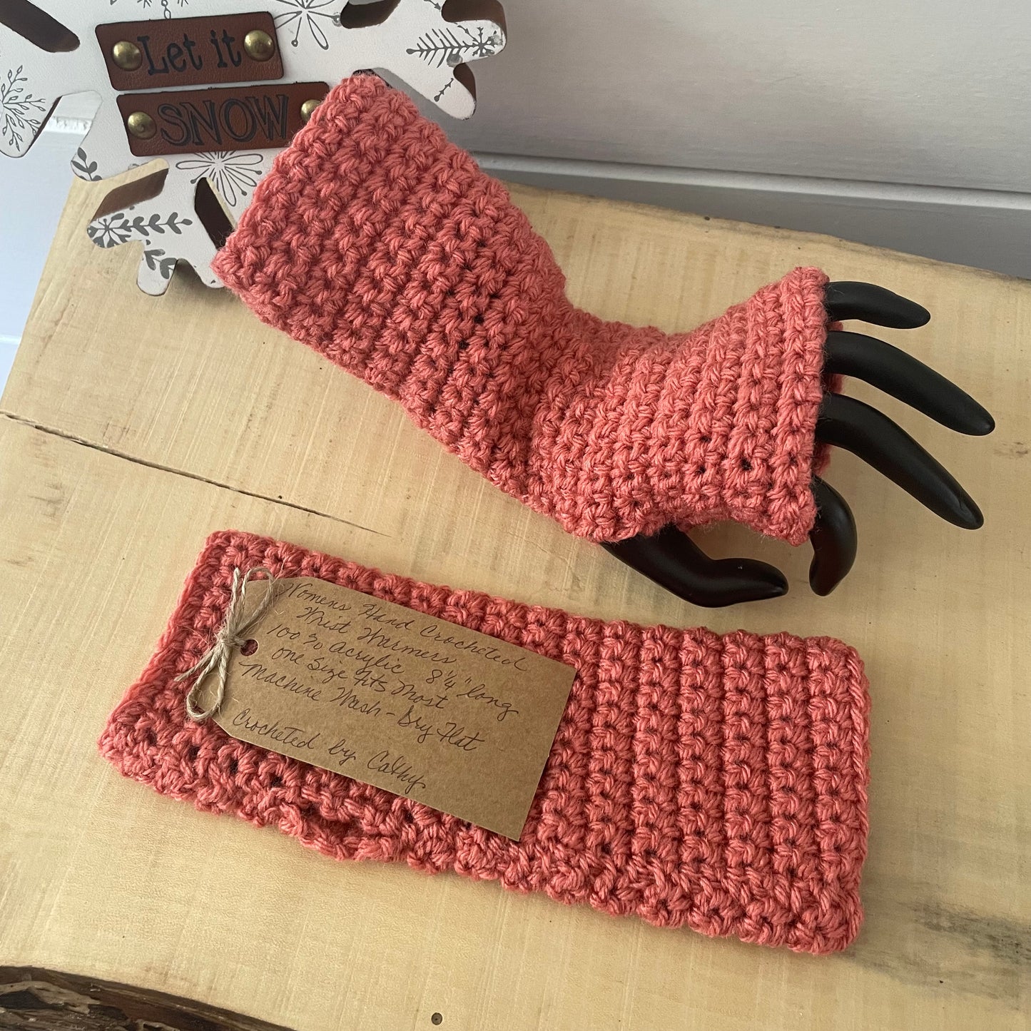 Salmon Texting Fingerless Gloves Crochet Knit Fall Winter Gaming Tech Wrist Warmers Outdoor Coral Peach