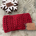 Extra Warm Marbled Red Wine Hand Crocheted Ear Warmers Wide Band 22" Headband Fall Winter Maroon Outdoor