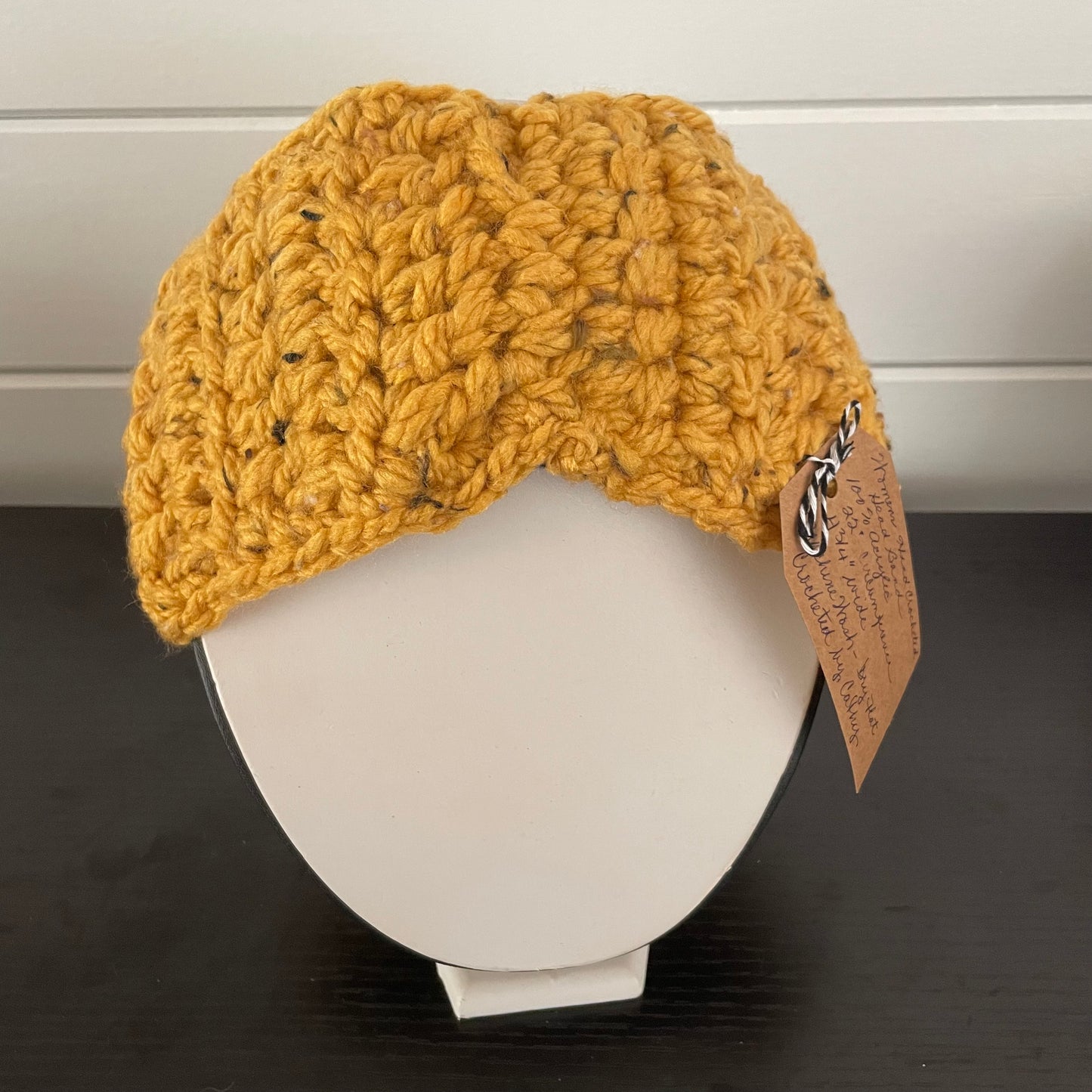 Extra Warm Marbled Sunflower Yellow Hand Crocheted Ear Warmers Wide Band 22" Headband Fall Winter Mustard Outdoor