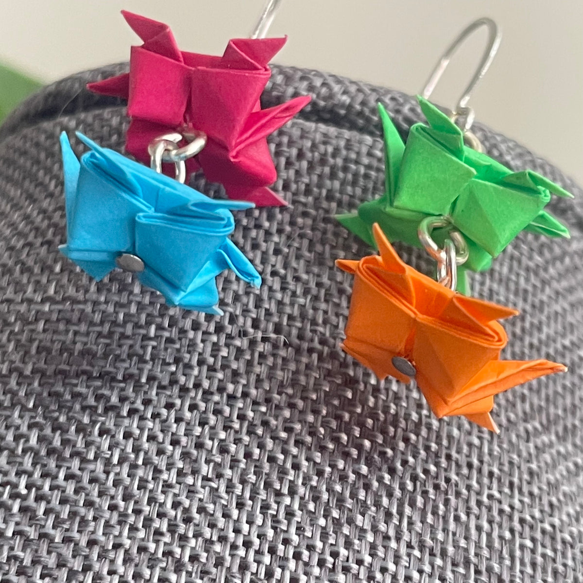 Double Mini Turtle Origami Earrings Fun Women's Jewelry Casual Everyday Delicate Blue Red Green Orange