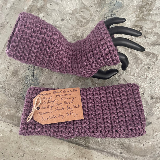 Purple Texting Fingerless Gloves Crochet Knit Fall Winter Hiking Walking Wrist Warmers Outdoor Camping Gaming Mauve Amethyst