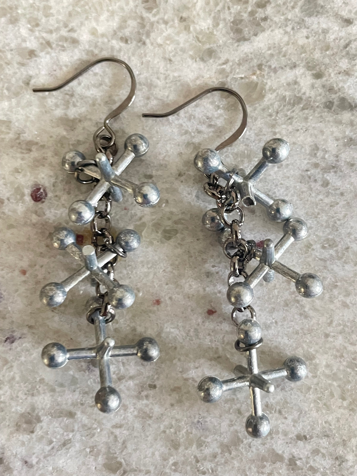 Retro Jack Earrings Casual Women's Jewelry Playful Nostalgic Mixed Metal Triple Dangle