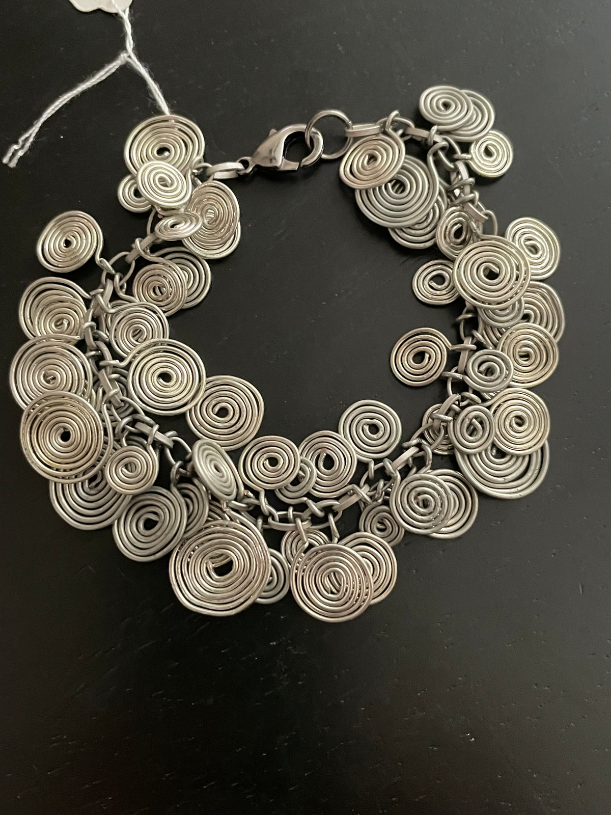Handmade Metal Spiral Bracelet 8” Wrapped Silver Colored Wire Geometric Texture Women's Jewelry Gift Idea