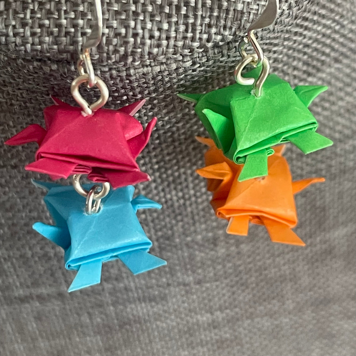 Double Mini Turtle Origami Earrings Fun Women's Jewelry Casual Everyday Delicate Blue Red Green Orange