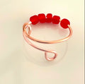 Single Adjustable Fidget Ring in Rose Copper/Frosted Red Bead Anti Anxiety Stress Spinner Wire