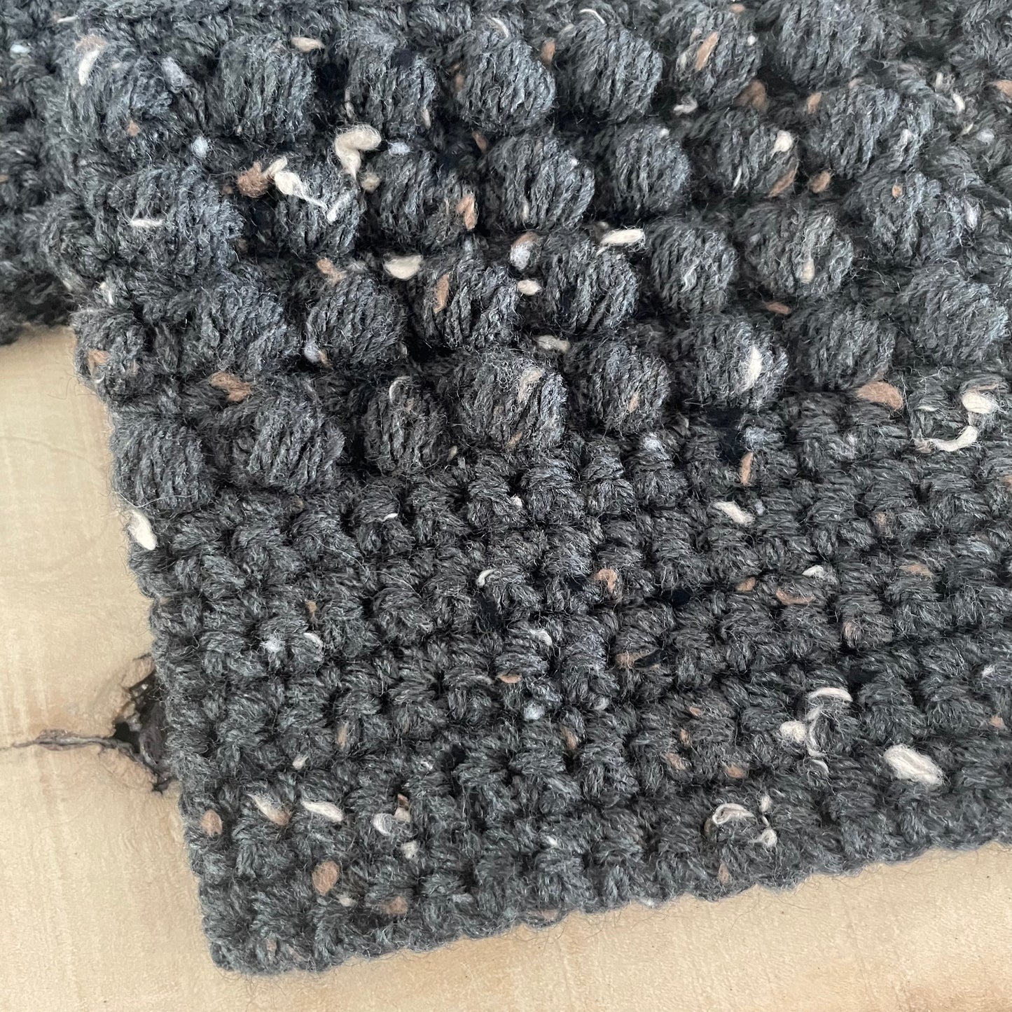 Boot Cuffs in Charcoal Speckled Tweed Puff Stitch 12" Hand Crocheted Knit Fall Winter Hiking Indoor Outdoor Cozy Leg Warmers Handmade Gift Accessory